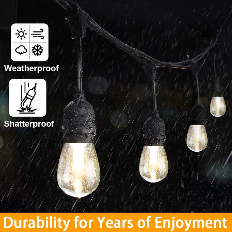 Mlambert 3-Color in 1 Solar String Lights Outdoor Waterproof Dimmable, 48ft Remote LED Patio Lights,15 Hanging Sockets Shatterproof Light for Backyard - Image 5